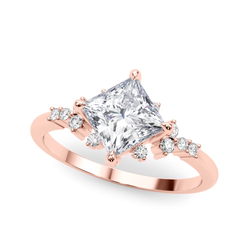 Scattered Diamond Princess Cut Engagement Ring, style 85283, Front view in rose gold