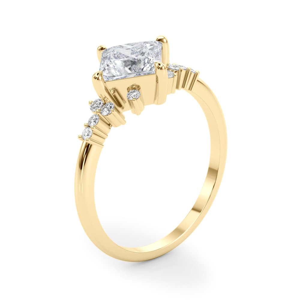 Scattered Diamond Princess Cut Engagement Ring, style 85283, Angle view in yellow gold