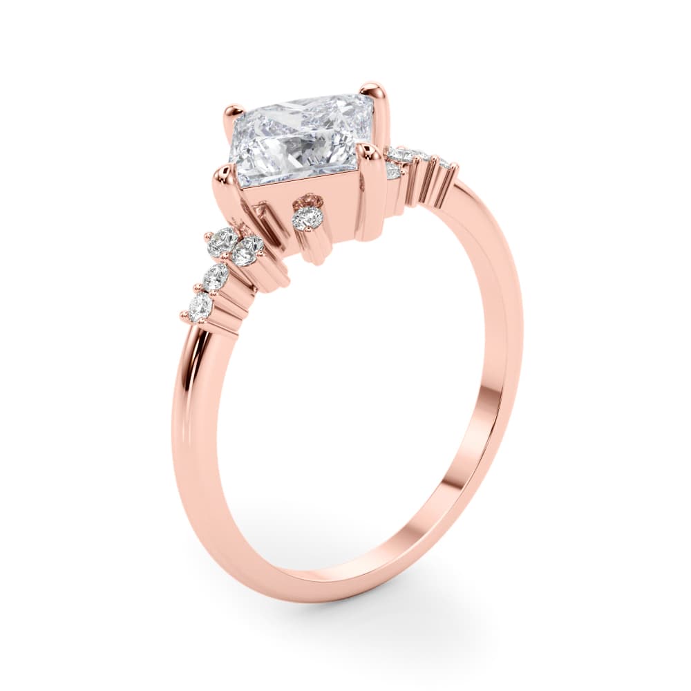 Scattered Diamond Princess Cut Engagement Ring, style 85283, Angle view in rose gold