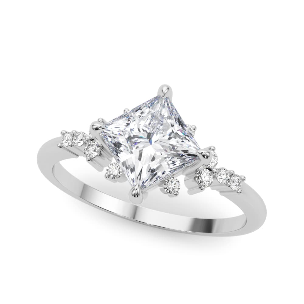 Scattered Diamond Princess Cut Engagement Ring — style 85283 in 10k White Gold
