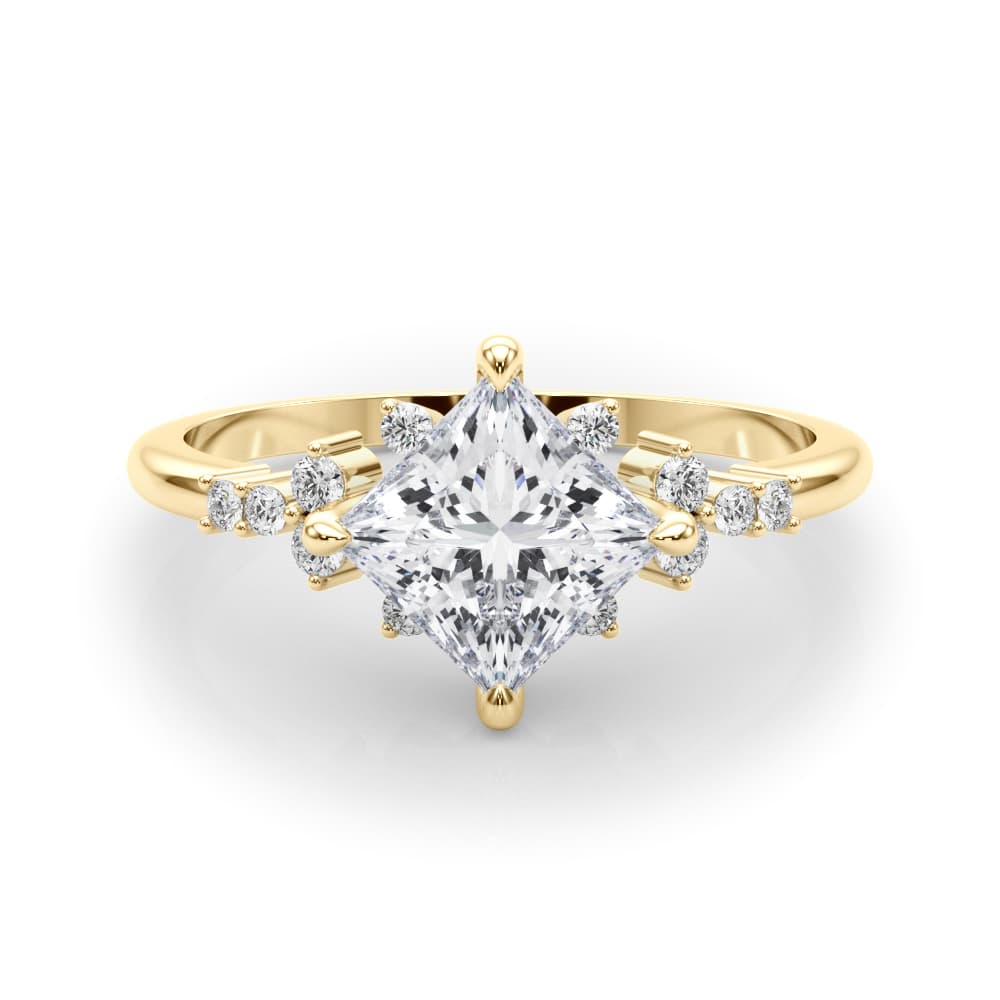 Scattered Diamond Princess Cut Engagement Ring, style 85283, On hand view in yellow gold