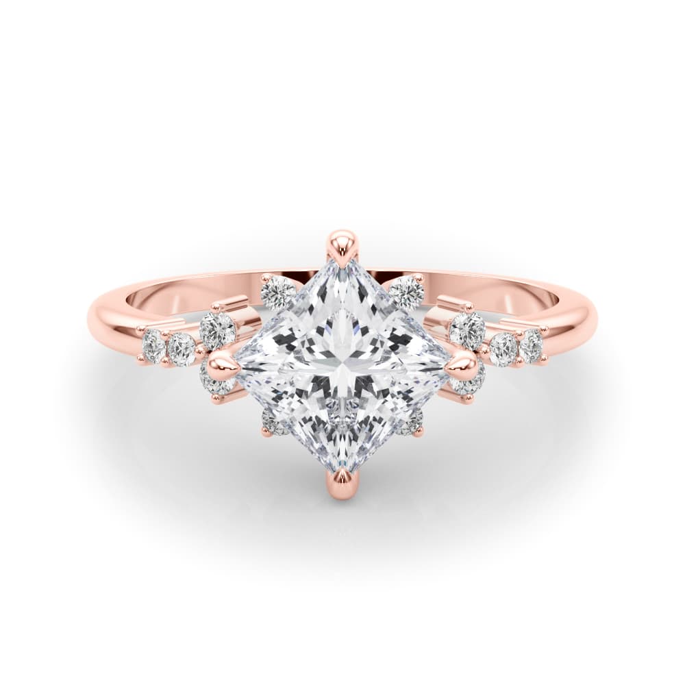 Scattered Diamond Princess Cut Engagement Ring, style 85283, On hand view in rose gold