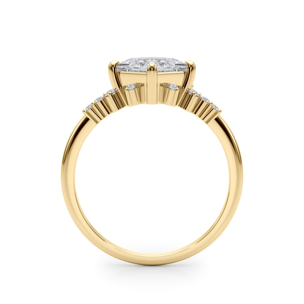 Scattered Diamond Princess Cut Engagement Ring, style 85283, Side view in yellow gold