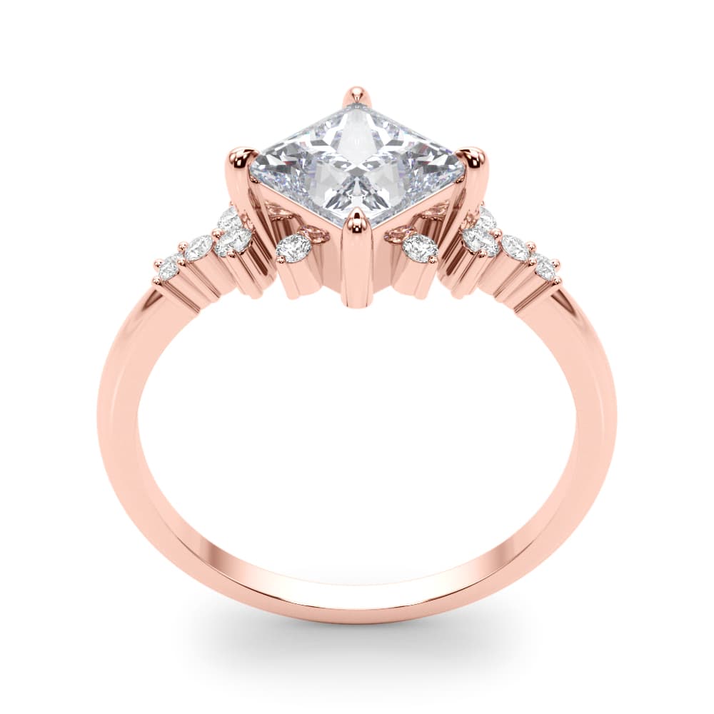 Scattered Diamond Princess Cut Engagement Ring, style 85283, Top view in rose gold