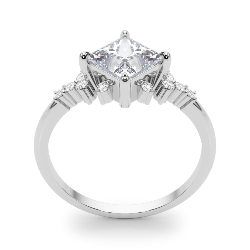 Scattered Diamond Princess Cut Engagement Ring, style 85283, Top view in white gold or platinum