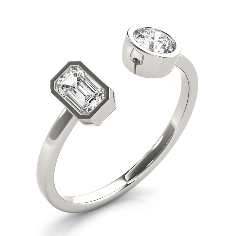 EMERALD & Round FASHION RING (0.6 ct. tw.), Angle view in white gold or platinum