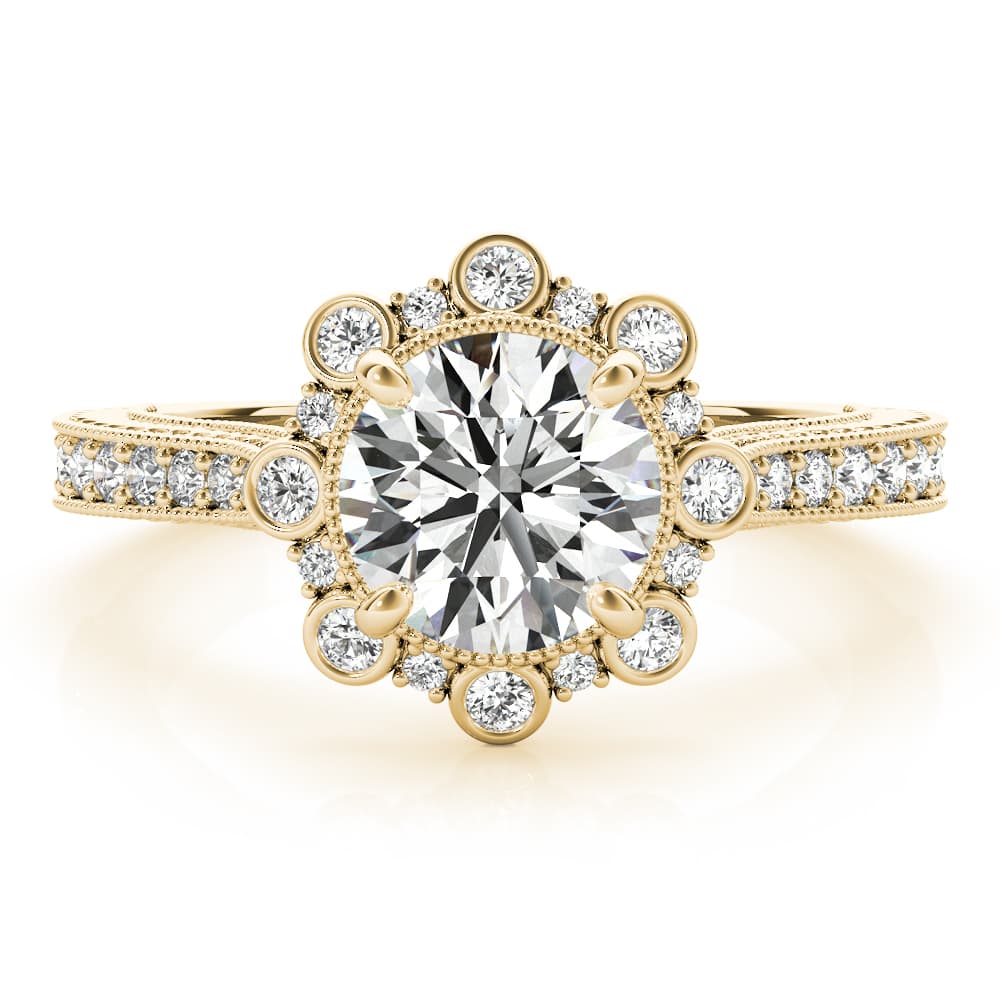 Halo Engagement Ring, style 85289, Angle view in yellow gold