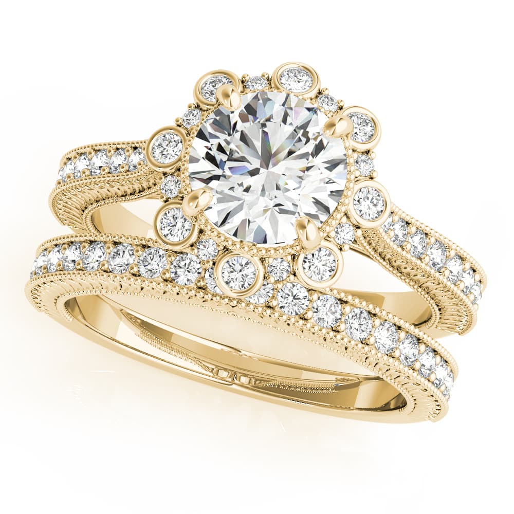 Halo Engagement Ring, style 85289, On hand view in yellow gold