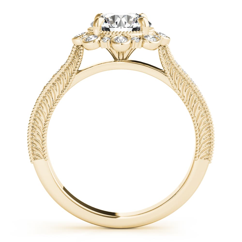 Halo Engagement Ring, style 85289, Side view in yellow gold