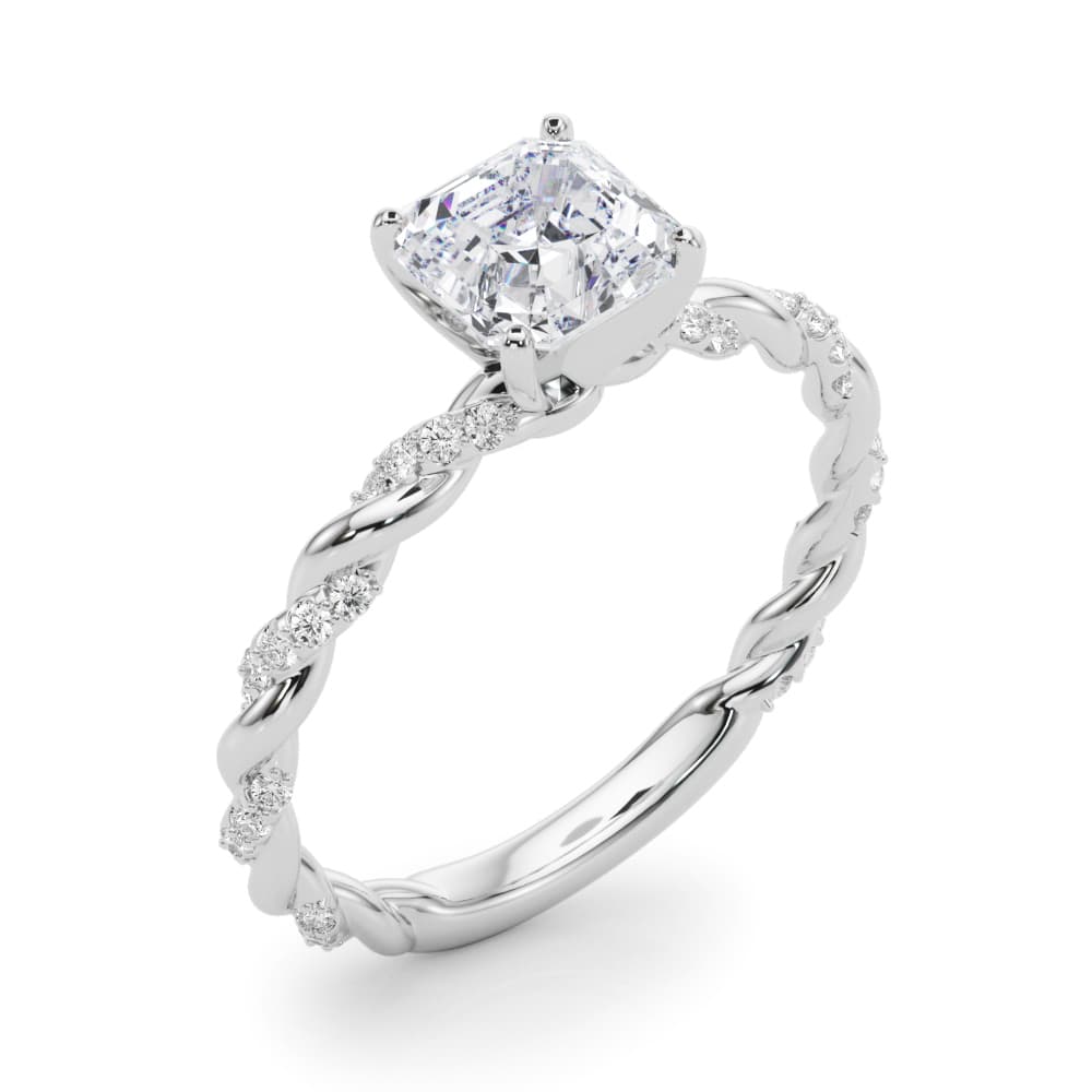 Twisted Rope Style Engagement Ring, style 85290, Angle view in white gold or platinum