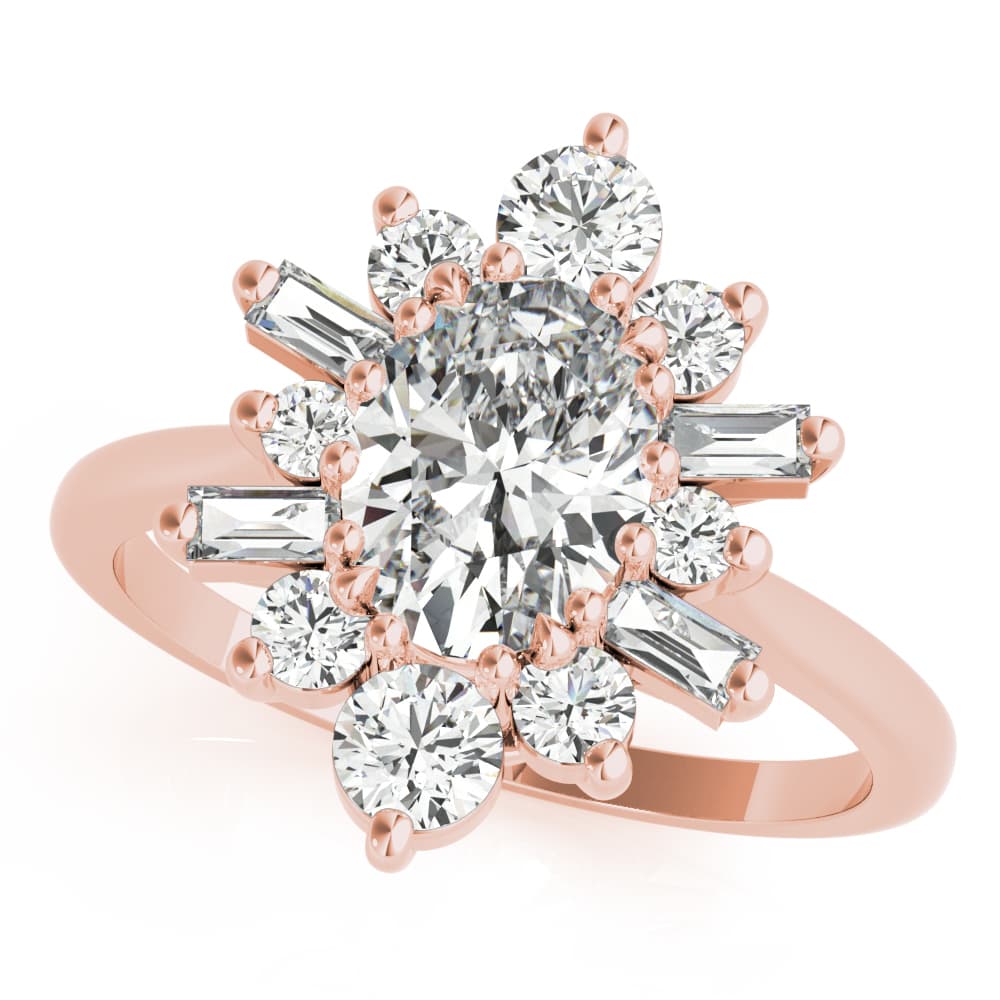 Oval with Round & Side Stone Halo Fashion Ring, style 85291, Front view in rose gold