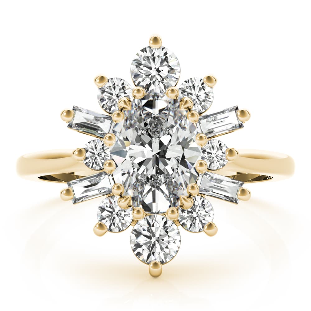 Oval with Round & Side Stone Halo Fashion Ring, style 85291, On hand view in yellow gold