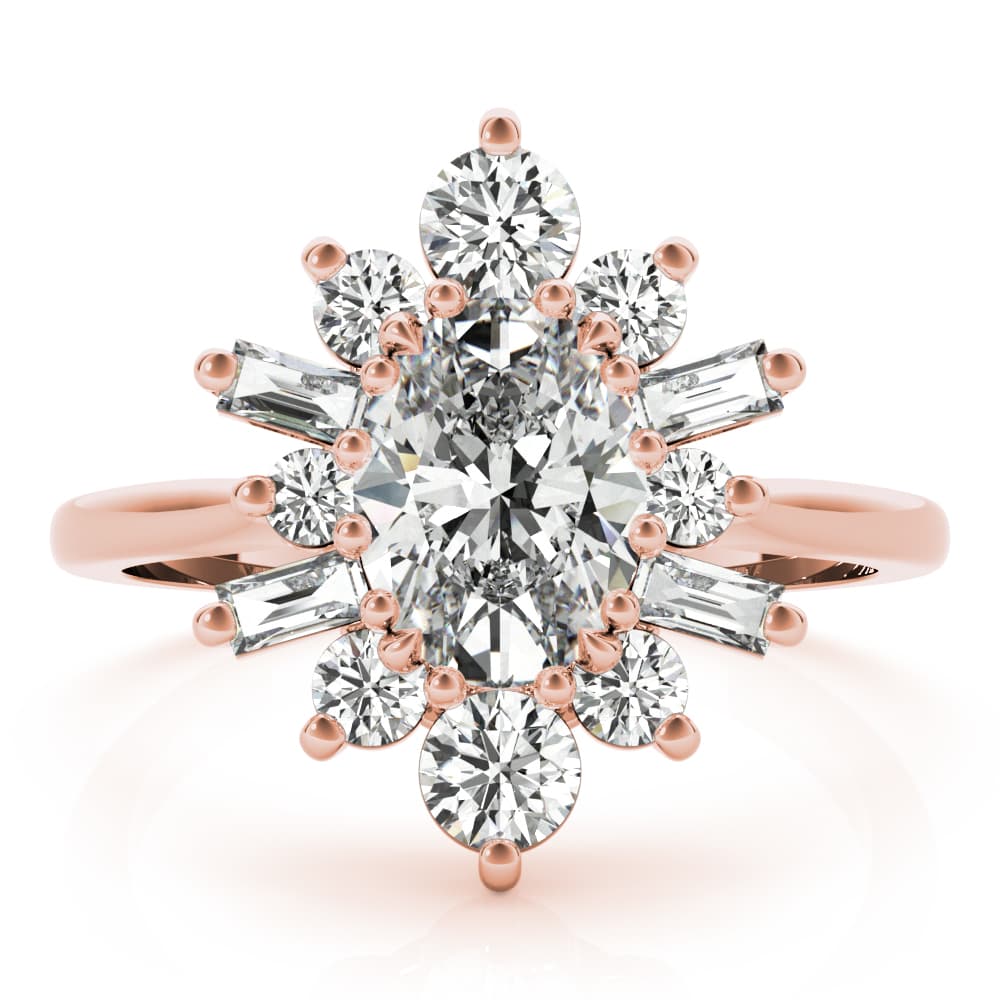 Oval with Round & Side Stone Halo Fashion Ring, style 85291, On hand view in rose gold