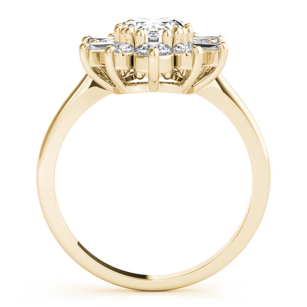 Oval with Round & Side Stone Halo Fashion Ring, style 85291, Side view in yellow gold