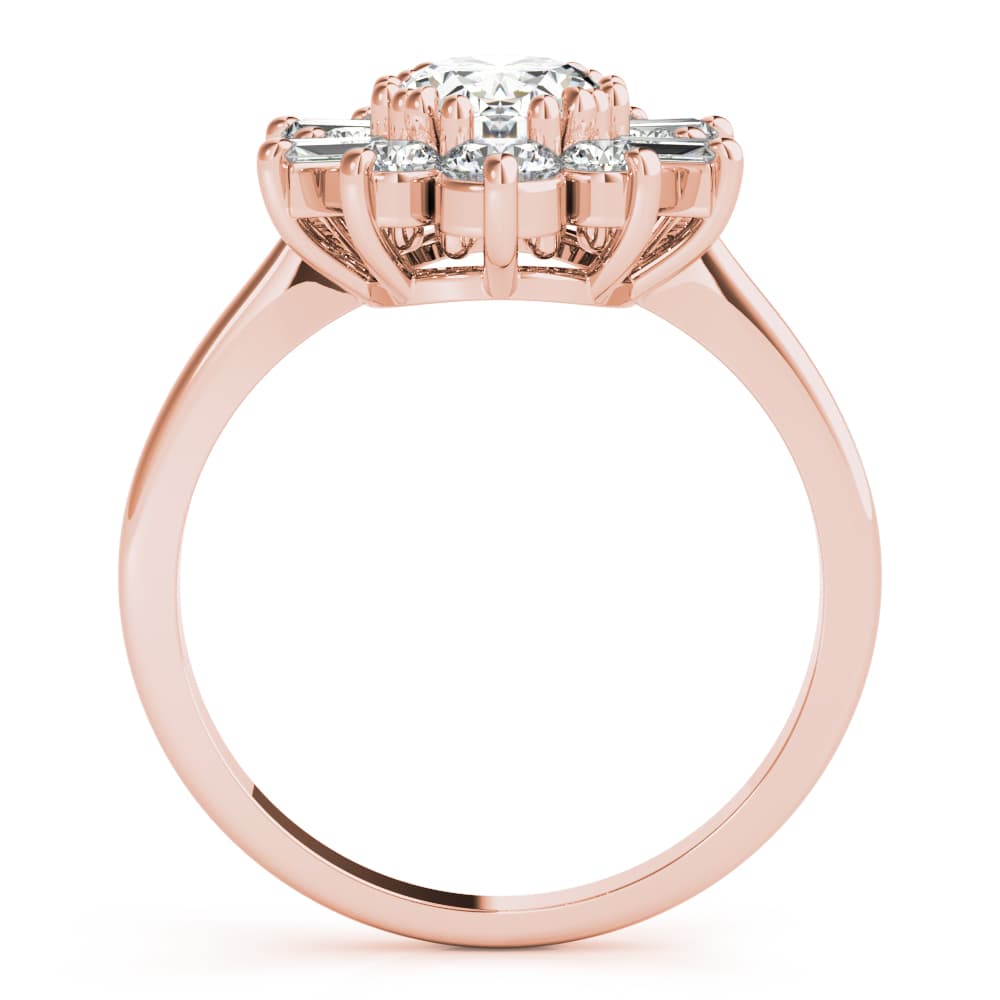 Oval with Round & Side Stone Halo Fashion Ring, style 85291, Side view in rose gold