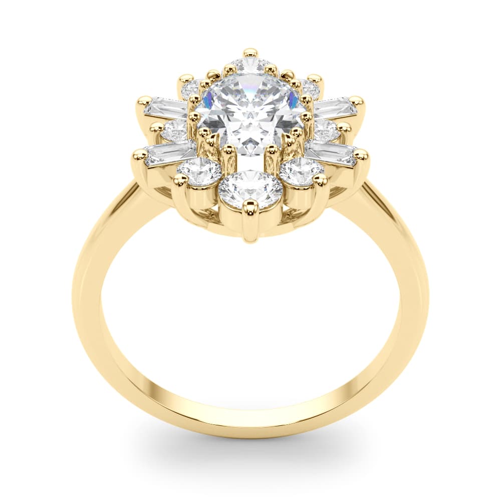 Oval with Round & Side Stone Halo Fashion Ring, style 85291, Top view in yellow gold