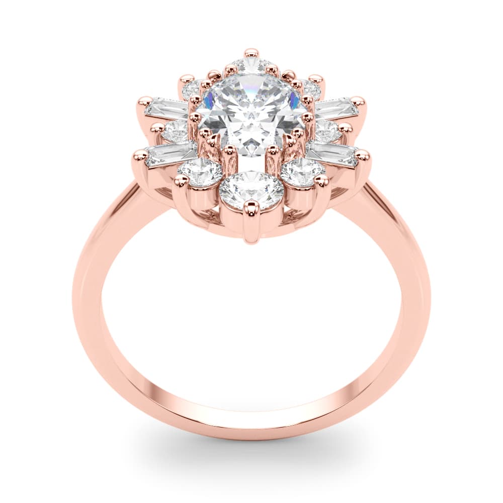 Oval with Round & Side Stone Halo Fashion Ring, style 85291, Top view in rose gold