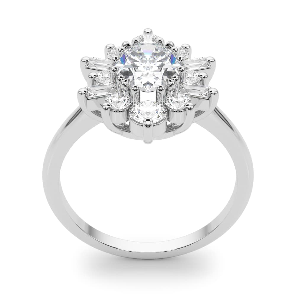 Oval with Round & Side Stone Halo Fashion Ring, style 85291, Top view in white gold or platinum