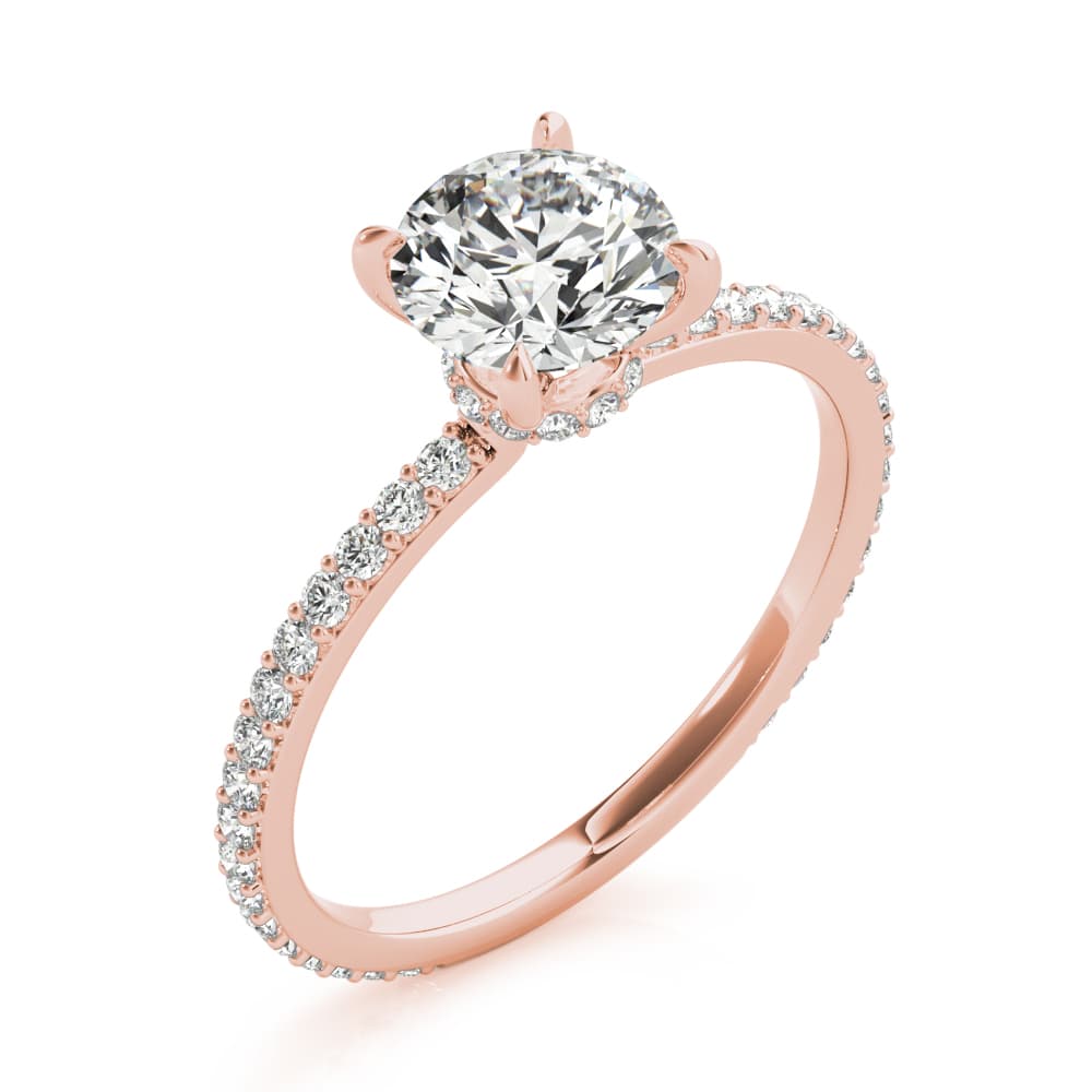 Round Hidden Halo Engagement Ring, style 85292, Angle view in rose gold