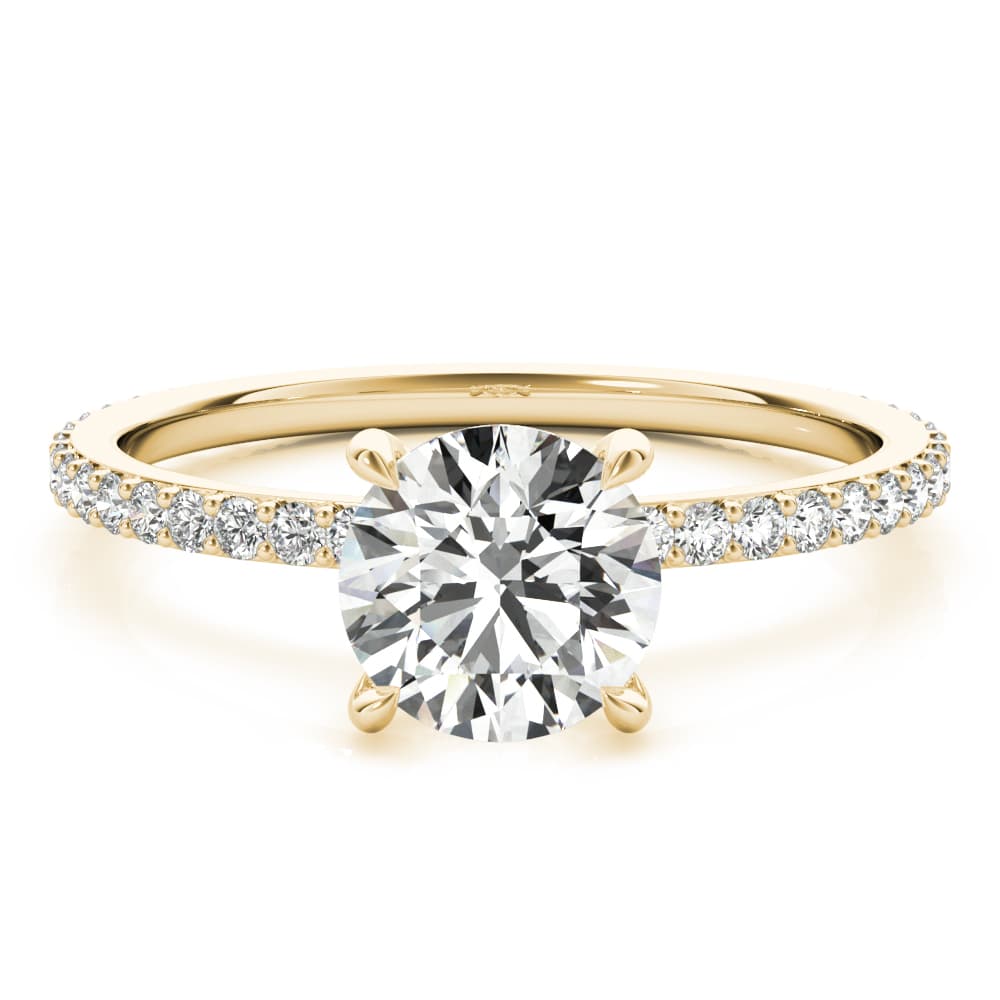 Round Hidden Halo Engagement Ring, style 85292, On hand view in yellow gold