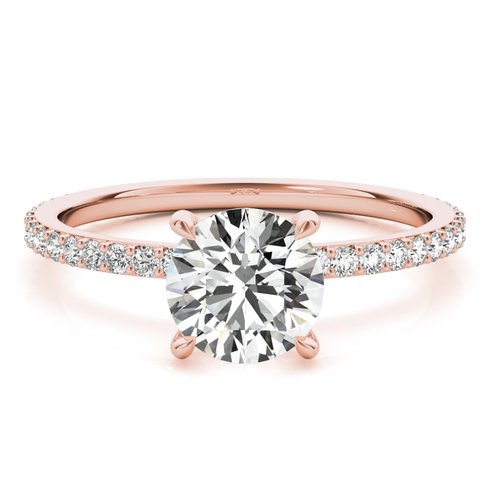Round Hidden Halo Engagement Ring, style 85292, On hand view in rose gold