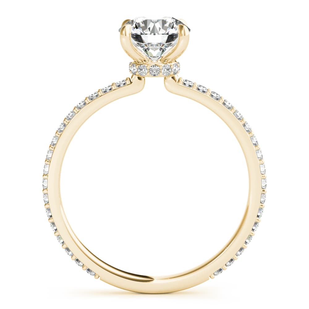 Round Hidden Halo Engagement Ring, style 85292, Side view in yellow gold