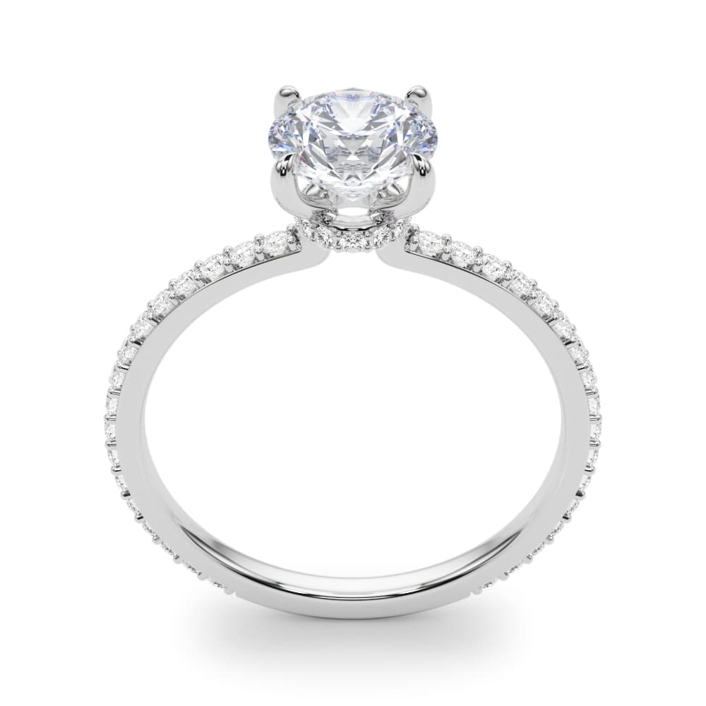 Round Hidden Halo Engagement Ring, style 85292, Top view in white gold or platinum