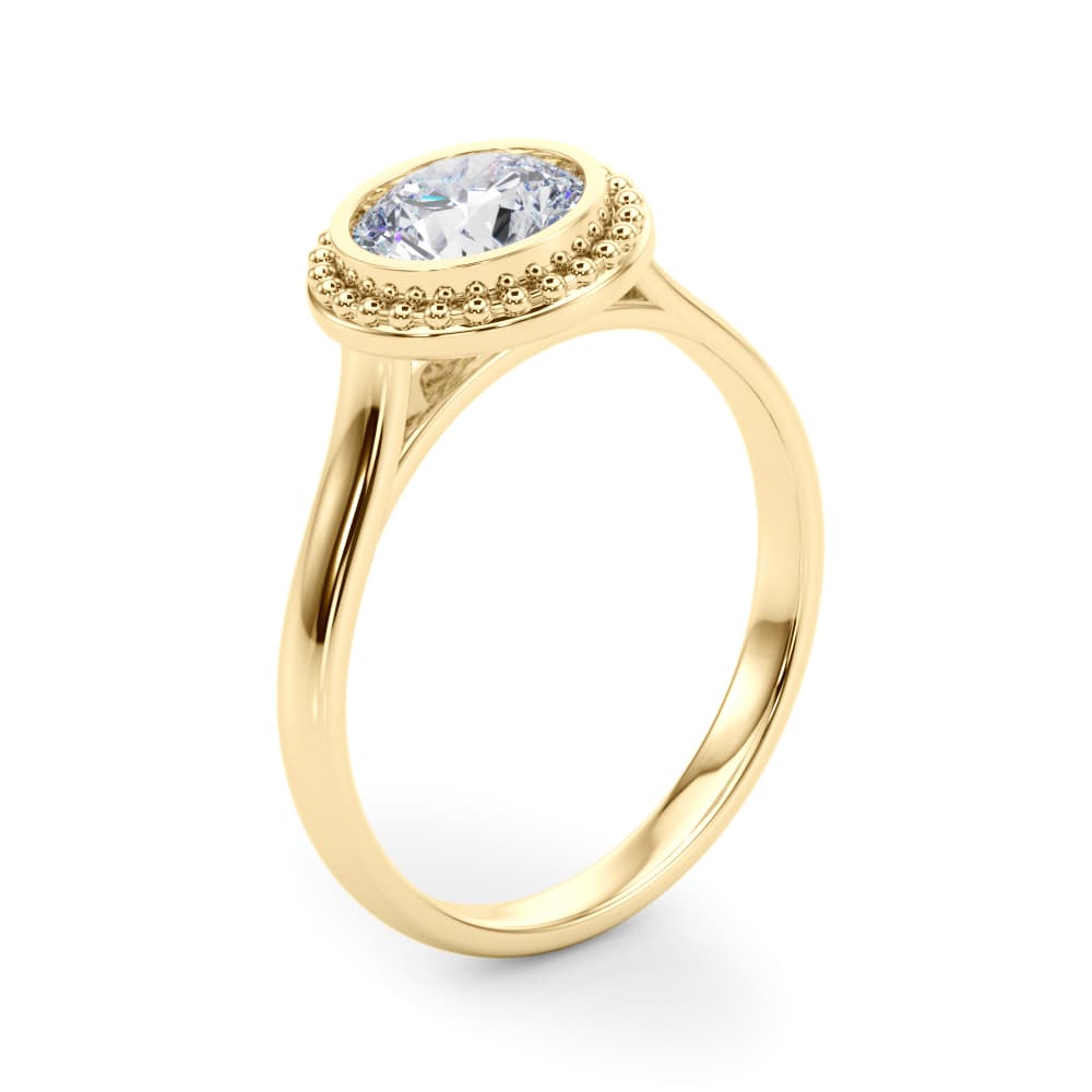 Round Bezel Solitaire, style 85293, Angle view in yellow gold
