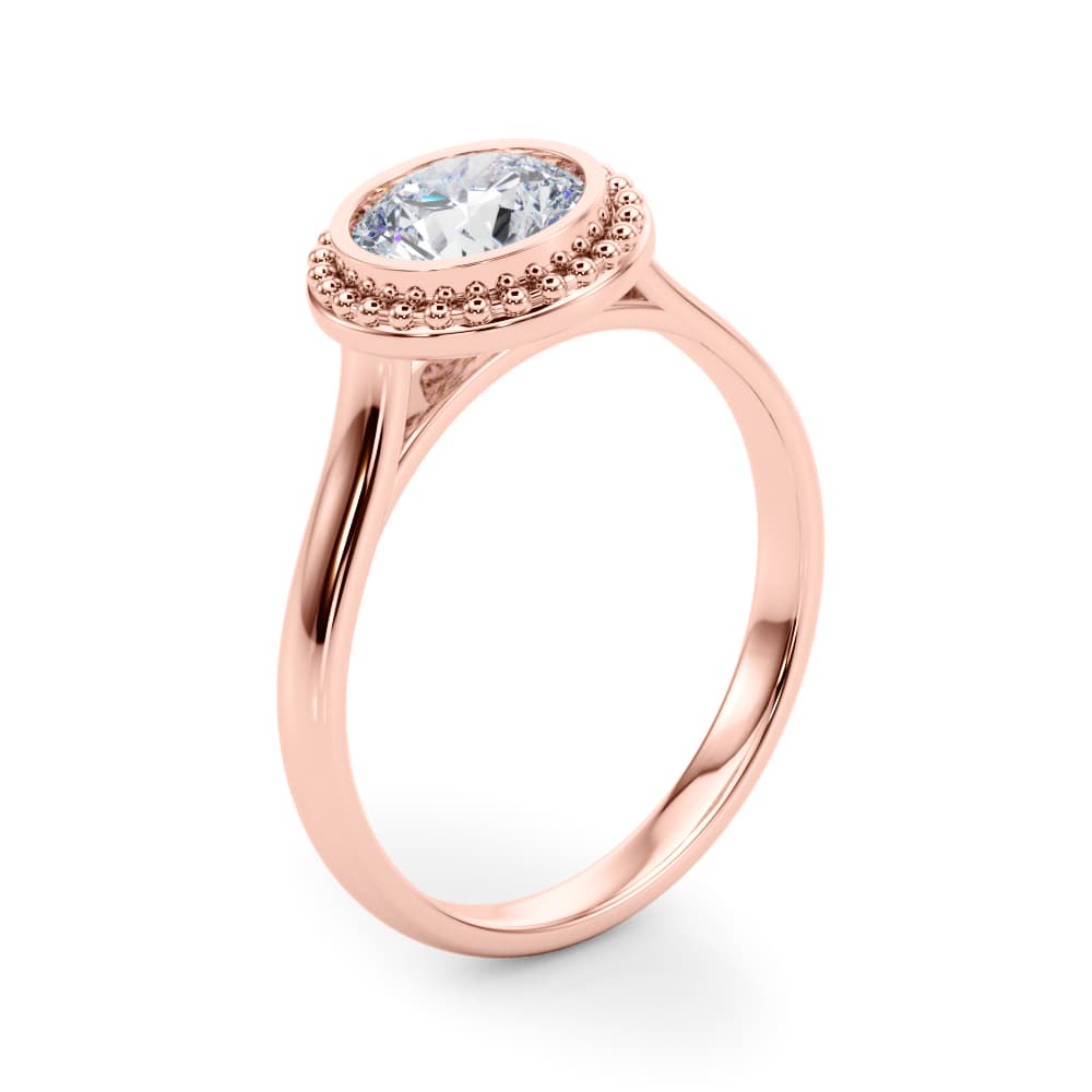 Round Bezel Solitaire, style 85293, Angle view in rose gold