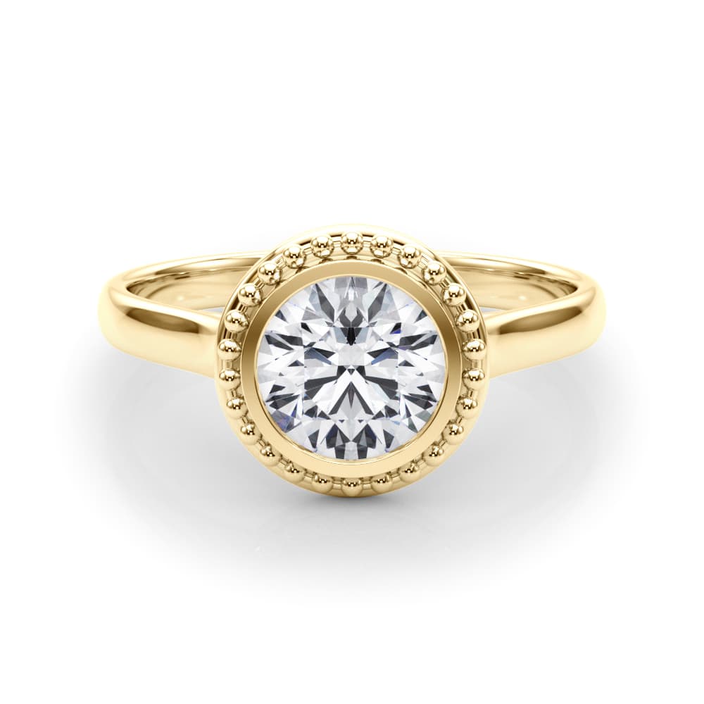 Round Bezel Solitaire, style 85293, On hand view in yellow gold