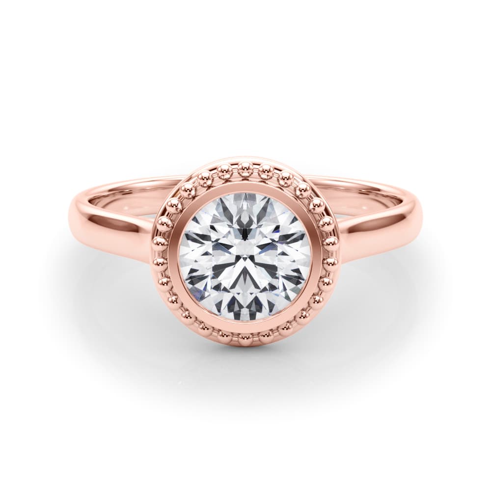 Round Bezel Solitaire, style 85293, On hand view in rose gold