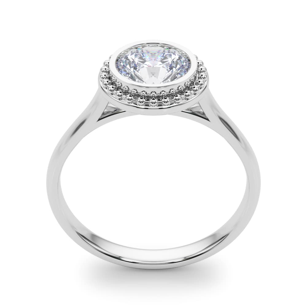 Round Bezel Solitaire, style 85293, Top view in white gold or platinum