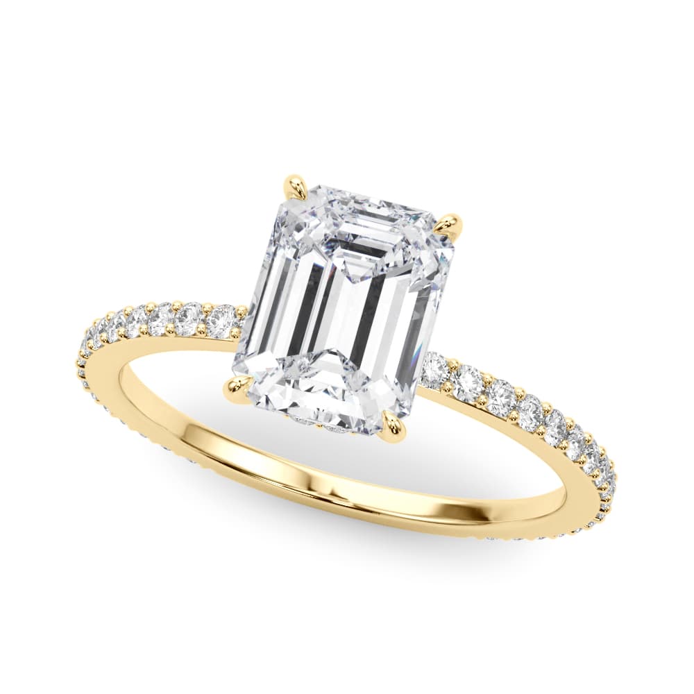 Emerald Cut Hidden Halo Engagement Ring, style 85294, Front view in yellow gold