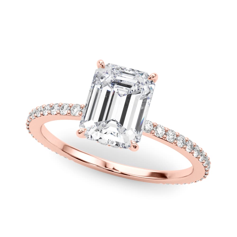 Emerald Cut Hidden Halo Engagement Ring, style 85294, Front view in rose gold
