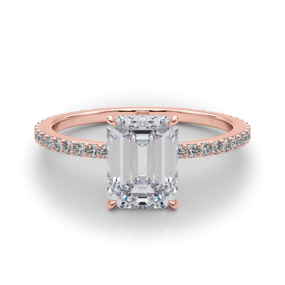 Emerald Cut Hidden Halo Engagement Ring, style 85294, On hand view in rose gold