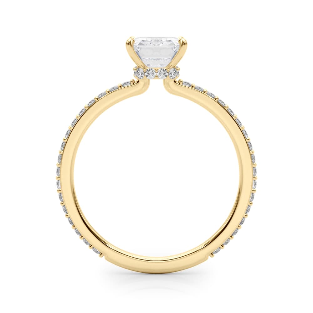 Emerald Cut Hidden Halo Engagement Ring, style 85294, Side view in yellow gold