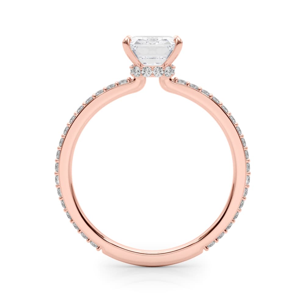 Emerald Cut Hidden Halo Engagement Ring, style 85294, Side view in rose gold