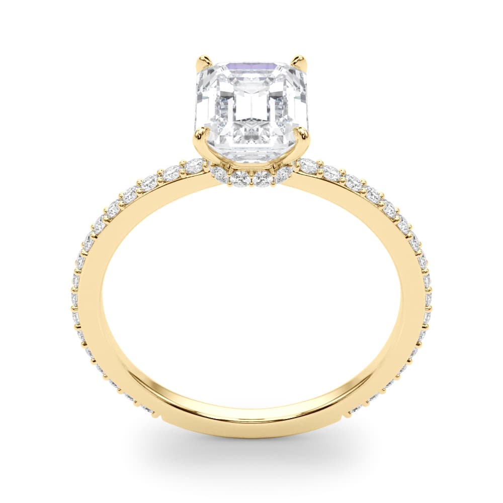 Emerald Cut Hidden Halo Engagement Ring, style 85294, Top view in yellow gold