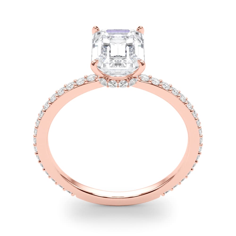 Emerald Cut Hidden Halo Engagement Ring, style 85294, Top view in rose gold