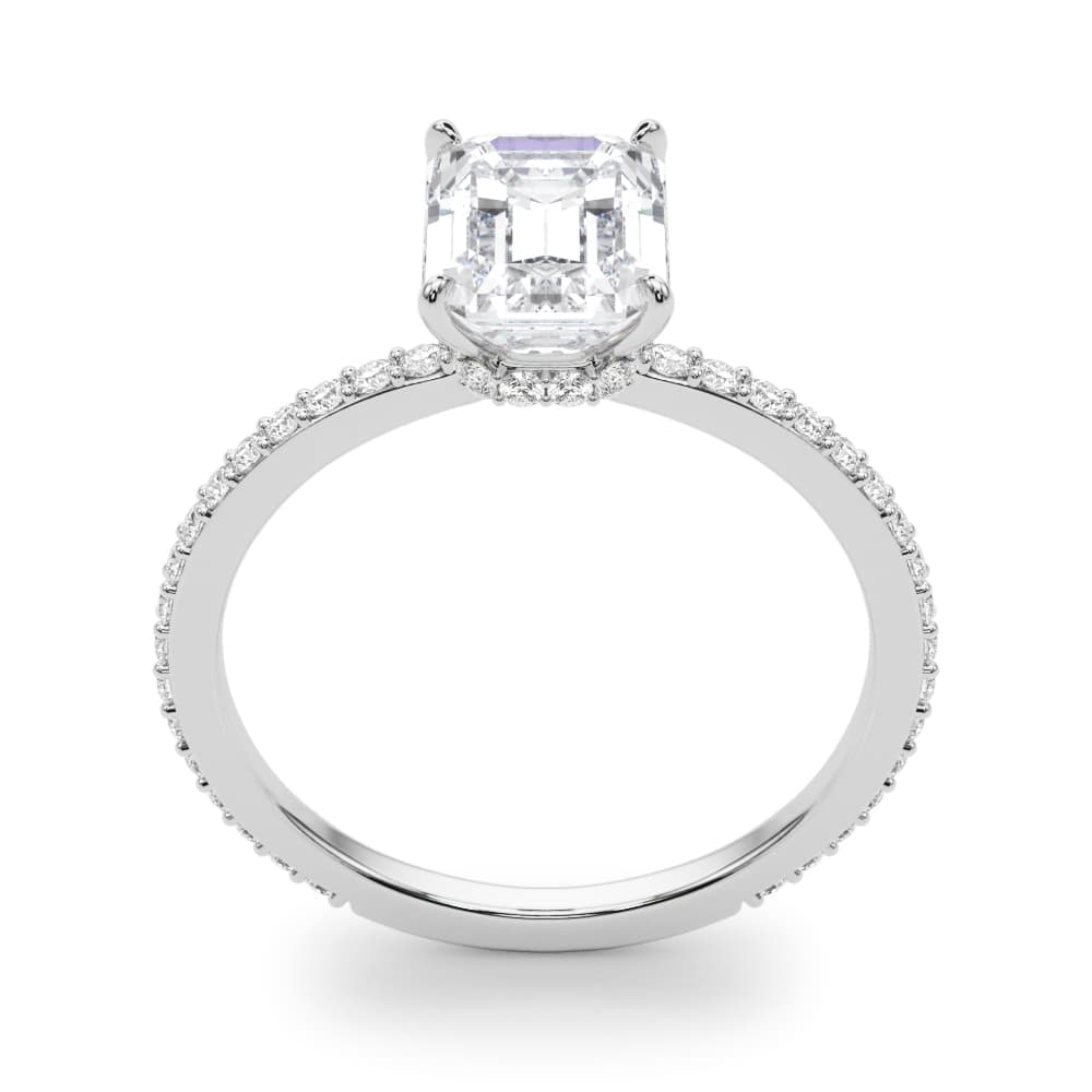 Emerald Cut Hidden Halo Engagement Ring, style 85294, Top view in white gold or platinum