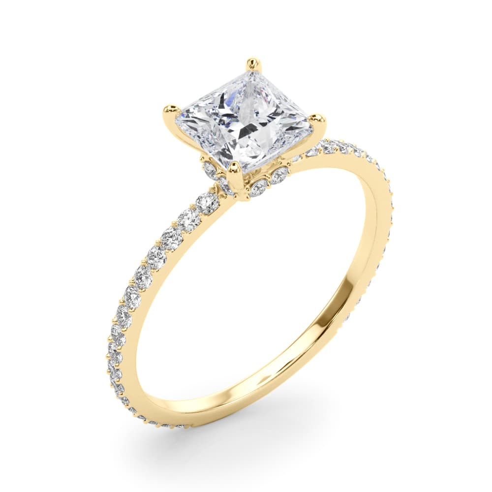 Hidden Halo Pc Center Single Row, style 85295, Angle view in yellow gold