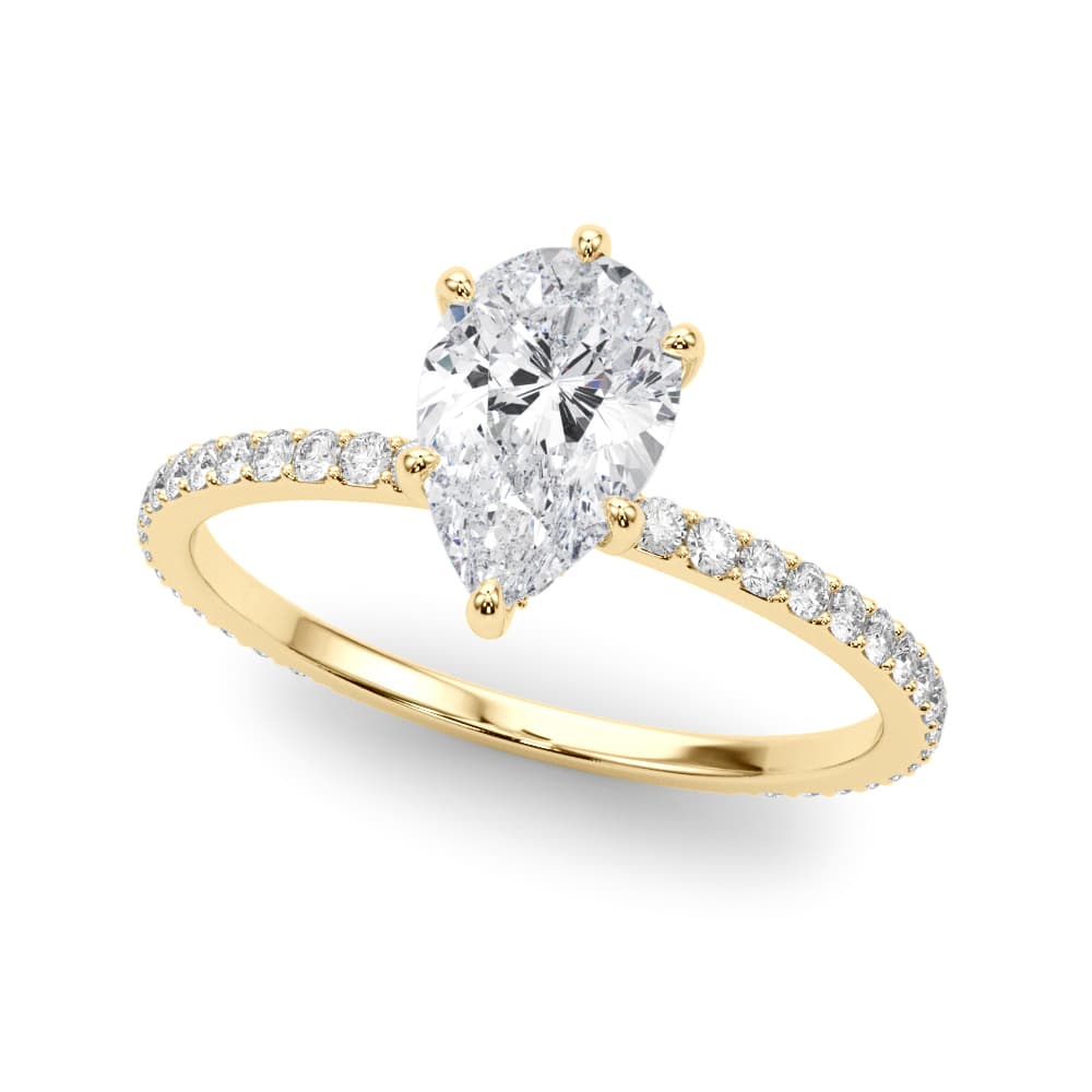 Hidden Halo Pear Engagement Ring, style 85296, Front view in yellow gold