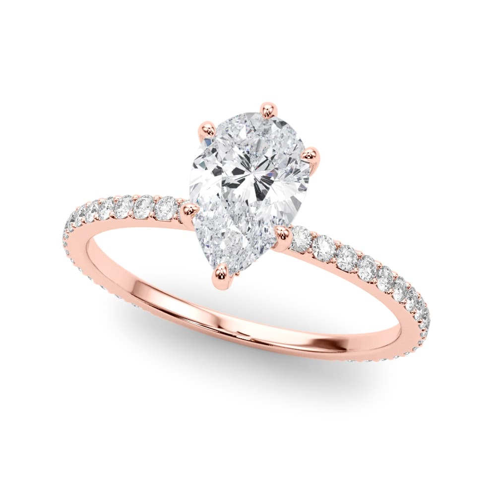 Hidden Halo Pear Engagement Ring, style 85296, Front view in rose gold