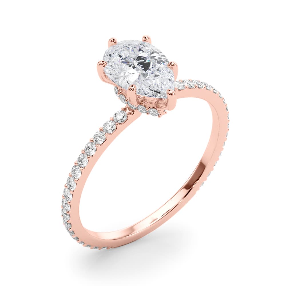 Hidden Halo Pear Engagement Ring, style 85296, Angle view in rose gold