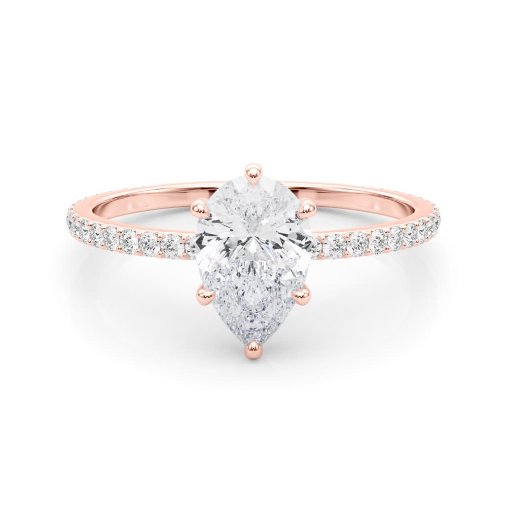 Hidden Halo Pear Engagement Ring, style 85296, On hand view in rose gold