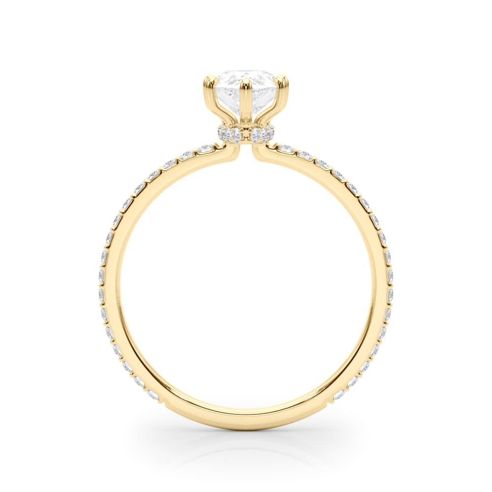 Hidden Halo Pear Engagement Ring, style 85296, Side view in yellow gold