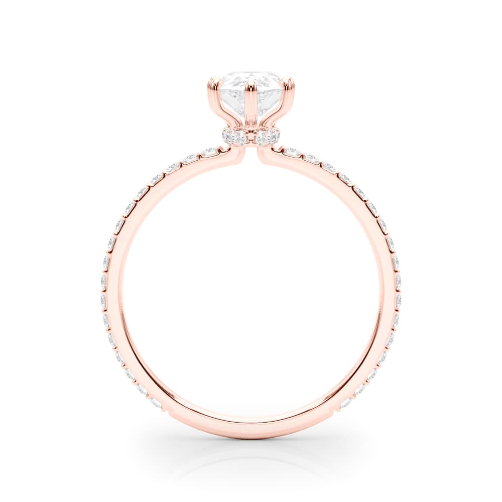Hidden Halo Pear Engagement Ring, style 85296, Side view in rose gold
