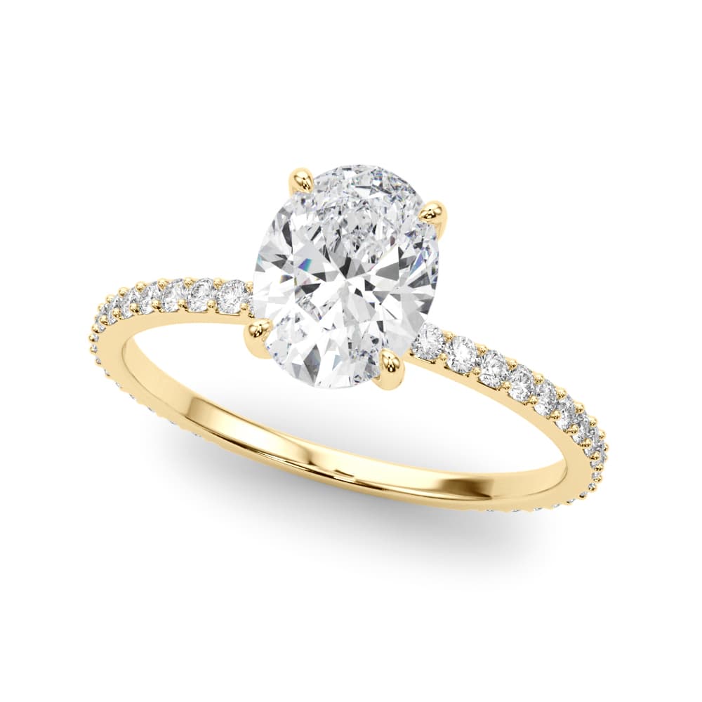 Oval Hidden Halo Engagement Ring, style 85297, Front view in yellow gold