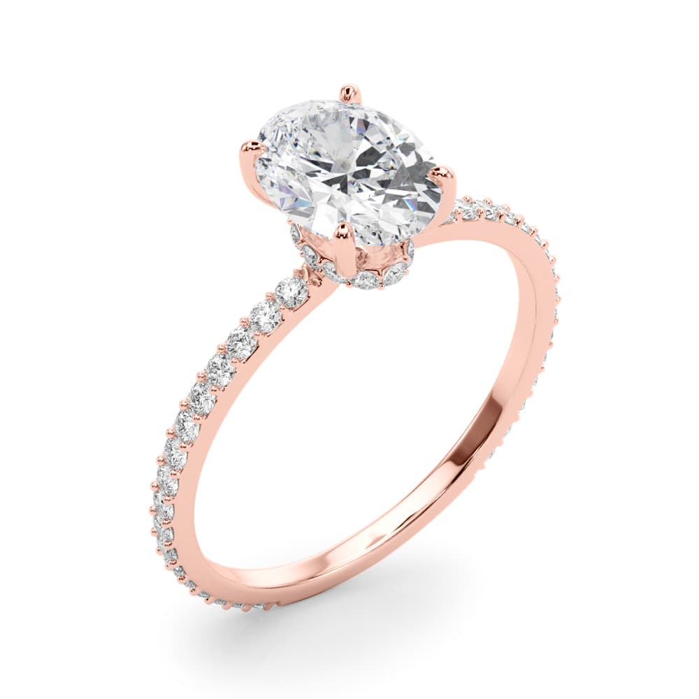Oval Hidden Halo Engagement Ring, style 85297, Angle view in rose gold