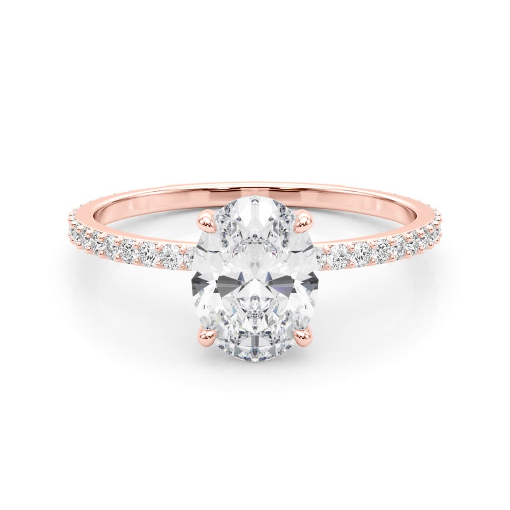 Oval Hidden Halo Engagement Ring, style 85297, On hand view in rose gold